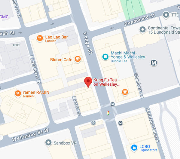 Infographic showing the logo for the event, as well as the date (February 22, 2025), the location (Kung Fu Tea, 584 Yonge Street) and the city, (Toronto, Canada). There are four mysterious cute figures alluded to in the background.